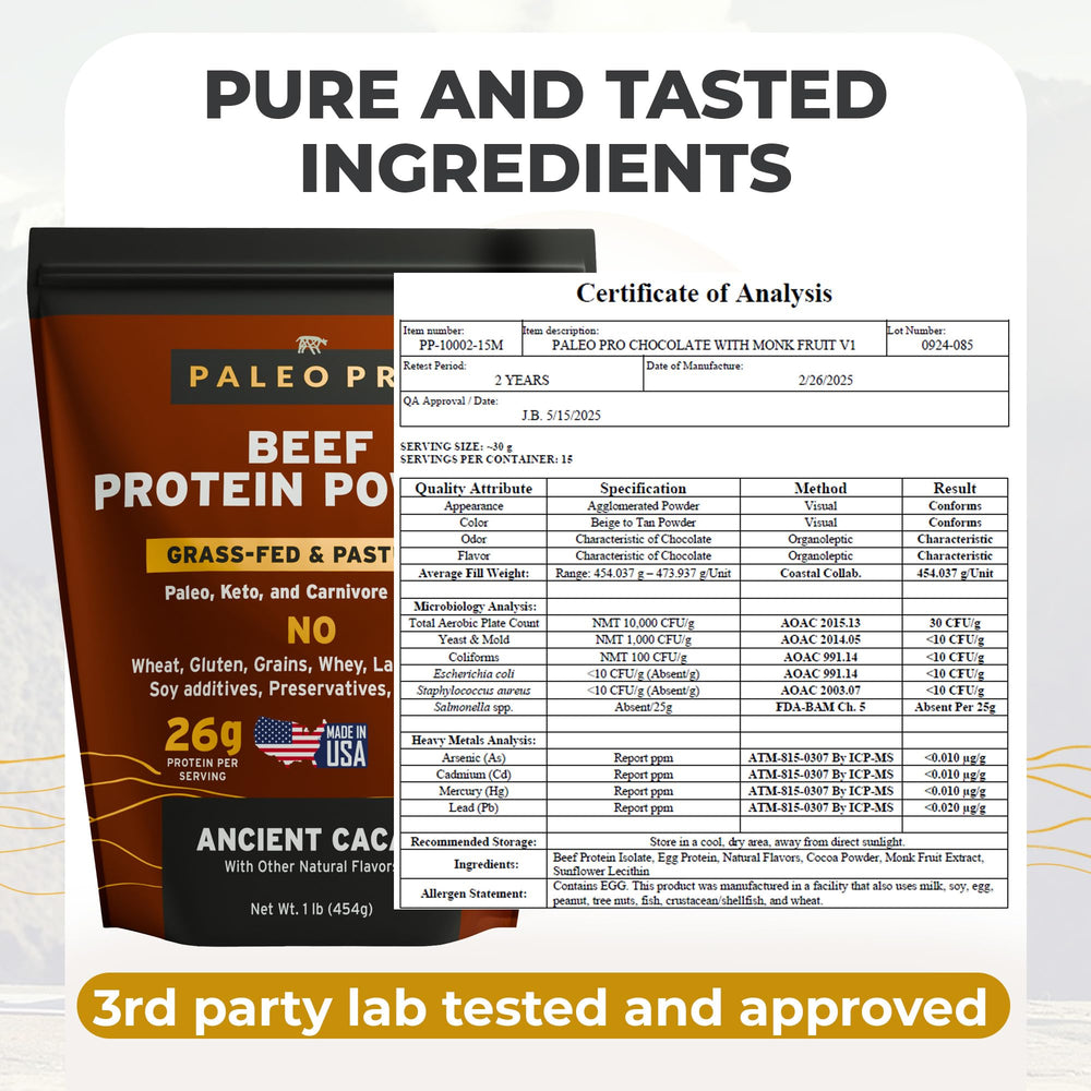 Paleo Pro beef protein powder scoop demonstrates easy mixability