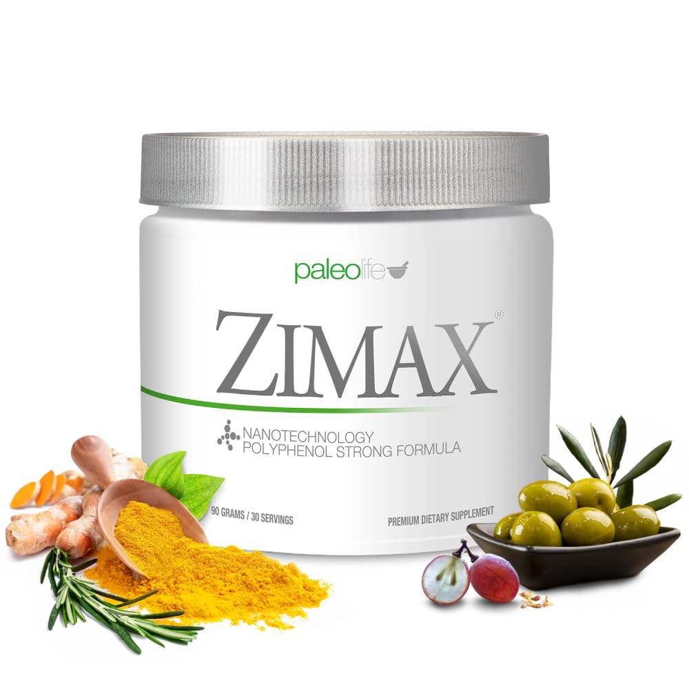 Paleolf ZIMAX antioxidant bottle beside a glass of water for daily antioxidant support.