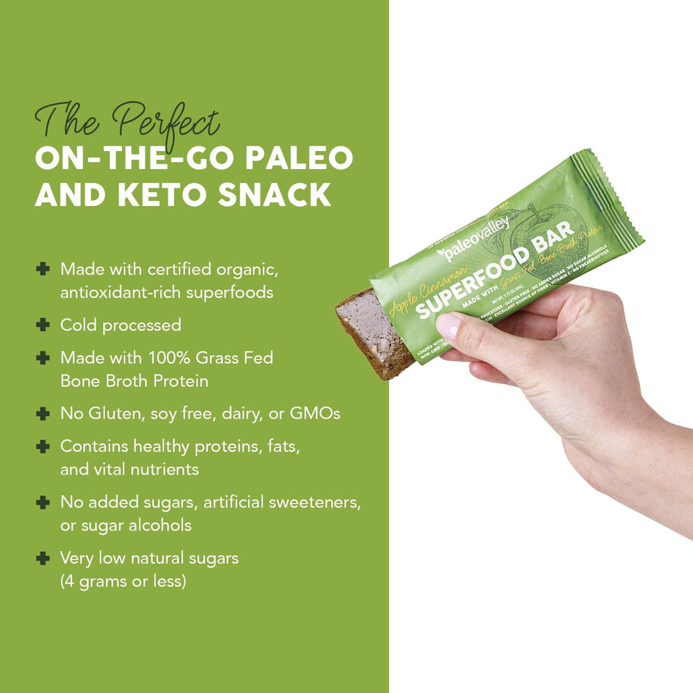 Paleovalley Apple Cinnamon Bars texture bite, creamy bone broth protein in bar.