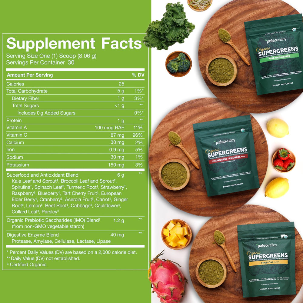 Paleovalley Organic Supergreens serving ready to mix, 30 servings
