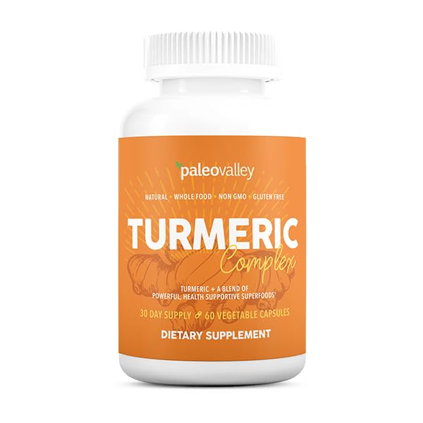 Paleovalley Organic Turmeric Complex packaging highlights antioxidants.
