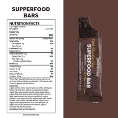 Paleovalley bar close-up shows greens and chocolate chips in a single bar