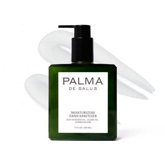 Palma de Salus 2-in-1 Neroli bottle showcases convenient sanitizer and lotion use for hands