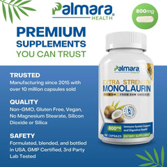 Palmara Health Monolaurin capsules two-per-serving for easy dosing
