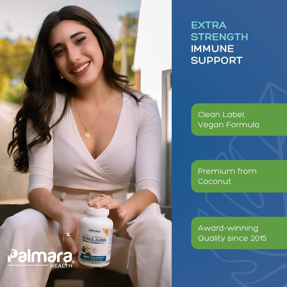 Palmara Health Monolaurin clean-label bottle highlights pure ingredients.