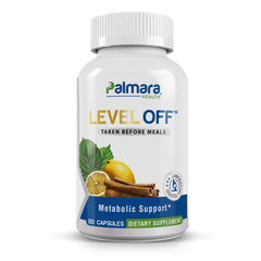 Palmara Health Level Off bottle front view showing glucose support capsules.
