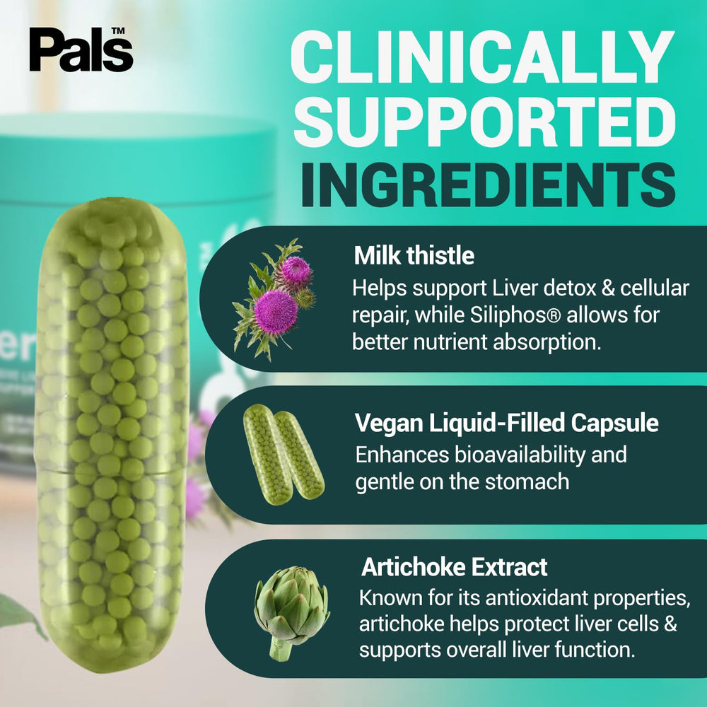 PALS Liverpal label featuring milk thistle for antioxidant-rich liver care.