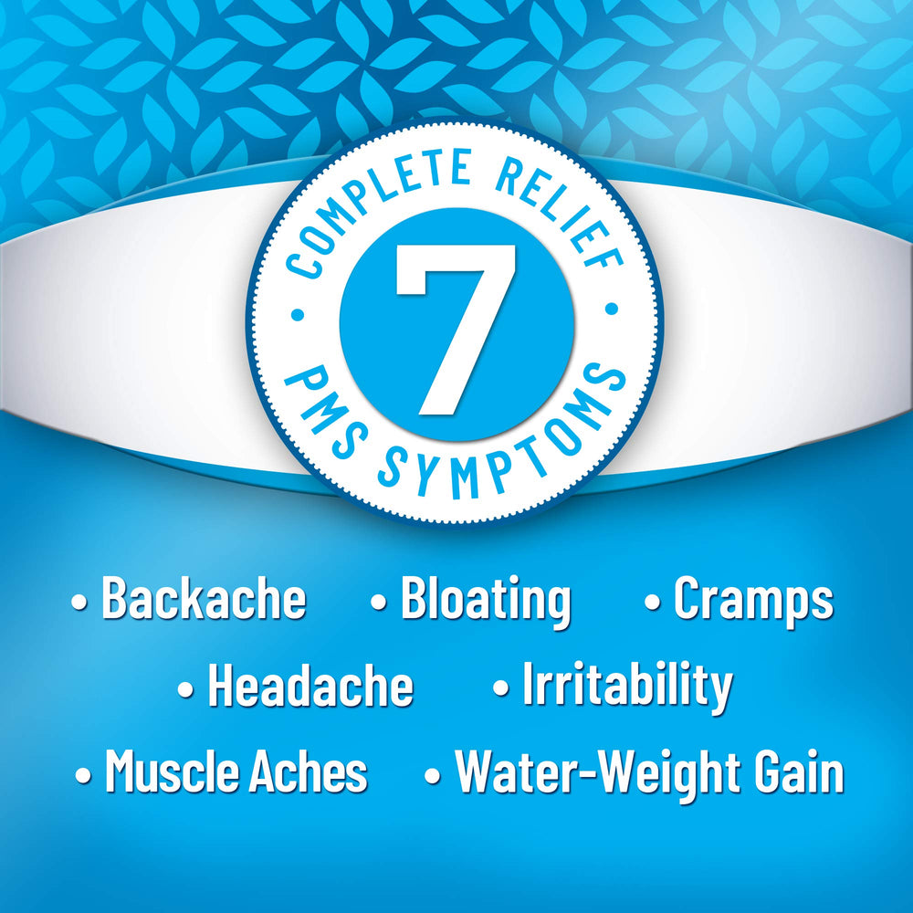 Pamprin five-pack packaging for convenient period relief.