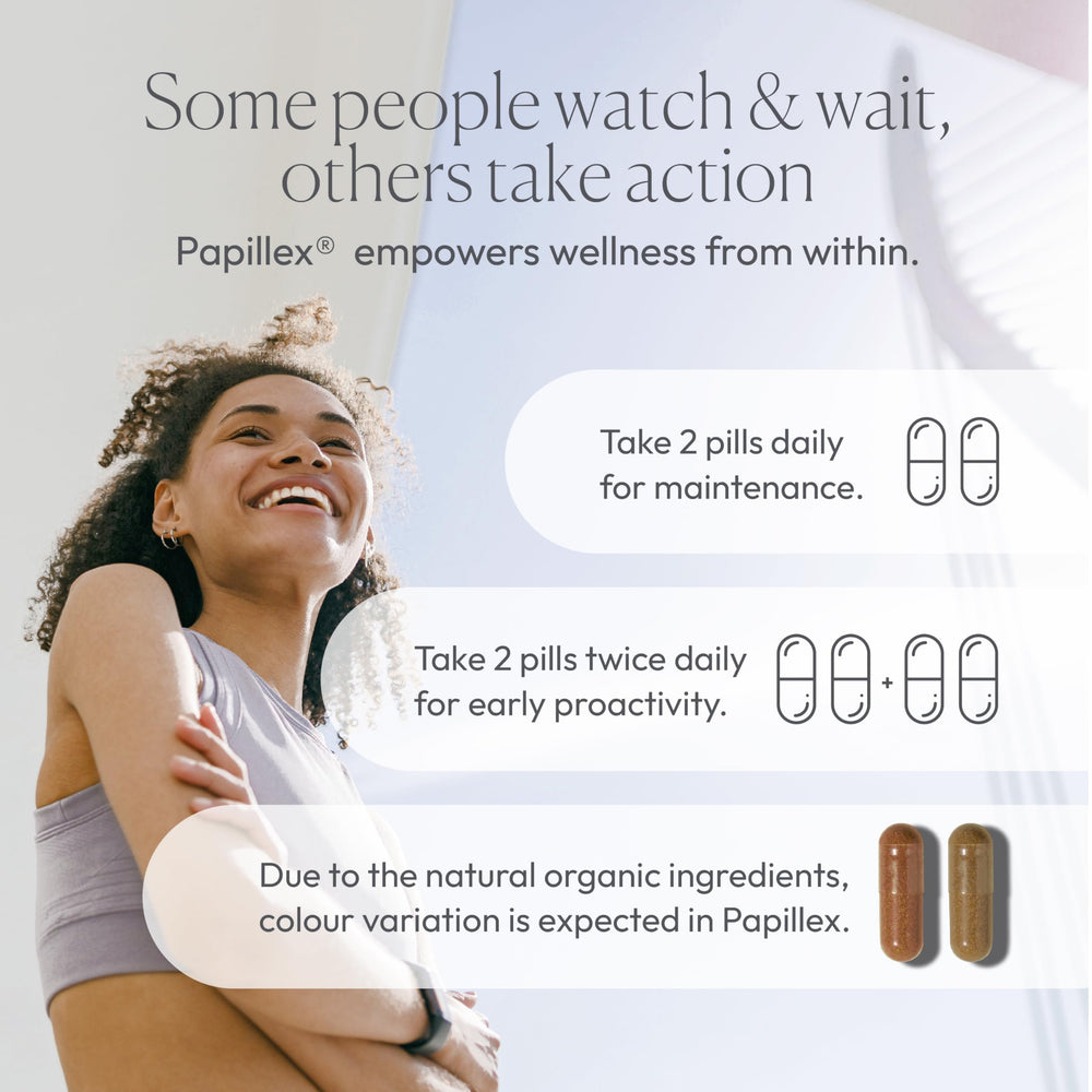 Papillex astragalus and reishi mushroom blend suggests immune resilience.