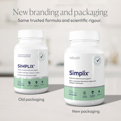 Papillex Simplix bottle label close-up showing capsule count