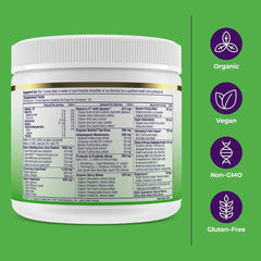 Paradise Herbs ORAC Energy Greens powder dissolving in liquid with apple color.