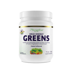 Paradise Herbs ORAC Energy Greens front pack showing a vibrant, antioxidant-rich daily greens routine