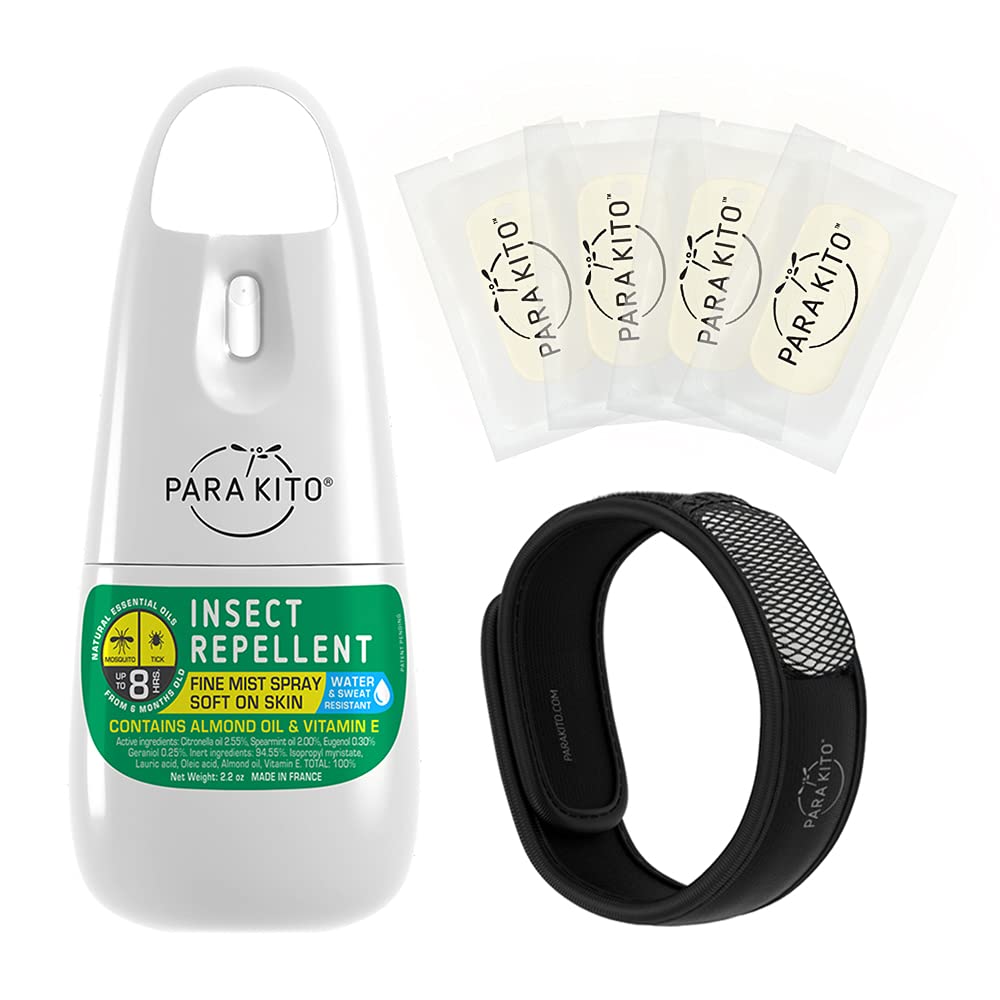 PARA'KITO black wristband worn during hiking for comfortable insect defense.