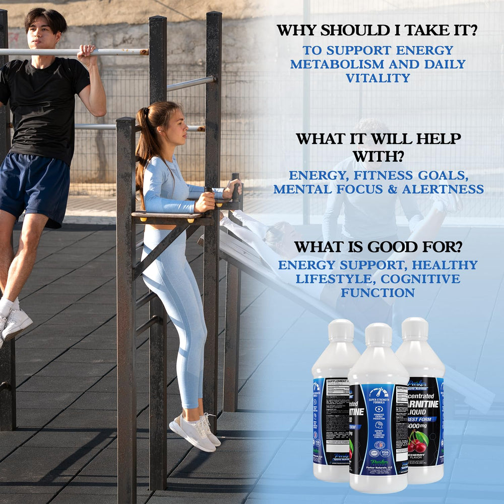 Pouring Parker Naturals L-Carnitine liquid into a glass demonstrates easy consumption.