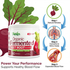 Parker Naturals beet root powder close-up with vibrant red color