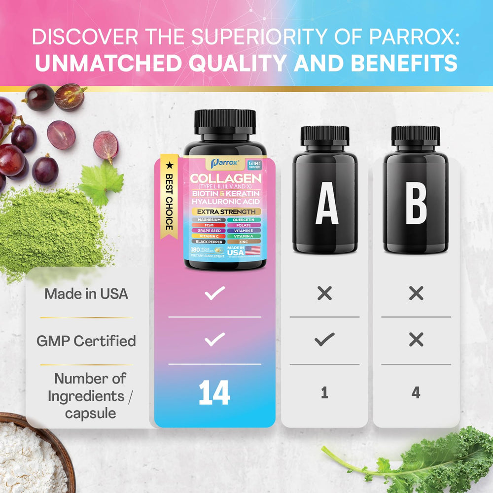 Parrox biotin mcg capsules promote healthy keratin, strengthening nails and hair.