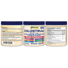 Parrox Colostrum Powder 60+ servings icon on the label.