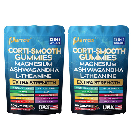 Parrox Corti-Smooth bottle front with berry gummies for daily support