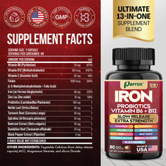 Capsules close-up showing slow-release iron and probiotic blend for balanced daily nourishment.