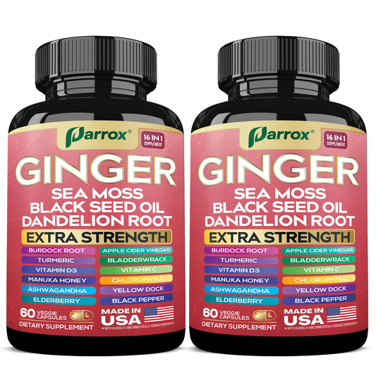 Parrox Ginger 16-in-1 bottle—easy daily capsules for convenient wellness.