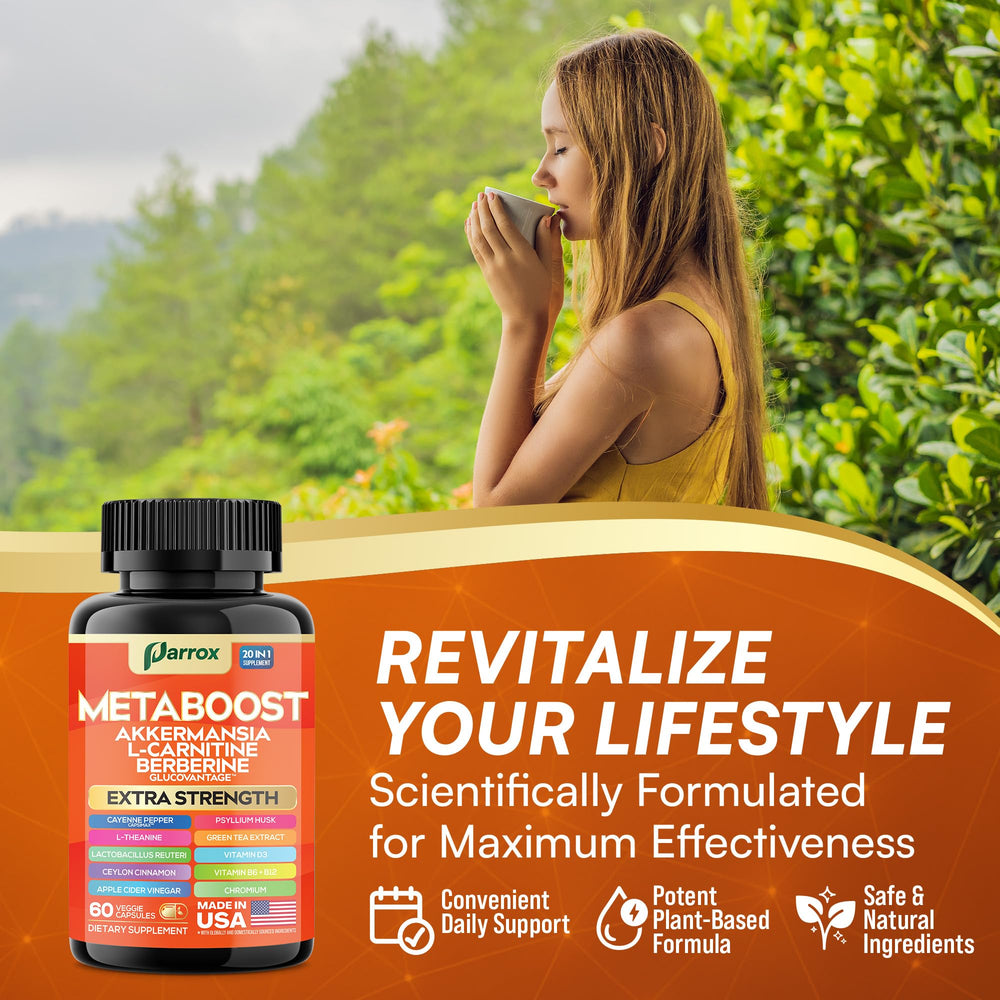 Parrox GLP-1 Booster Akkermansia bottle highlights probiotic support.