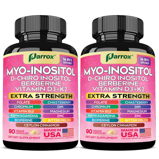 Parrox Myo-Inositol 16-in-1 bottle front for daily balance.