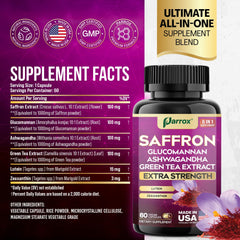Parrox saffron supplement label closeup showing clean-label ingredients