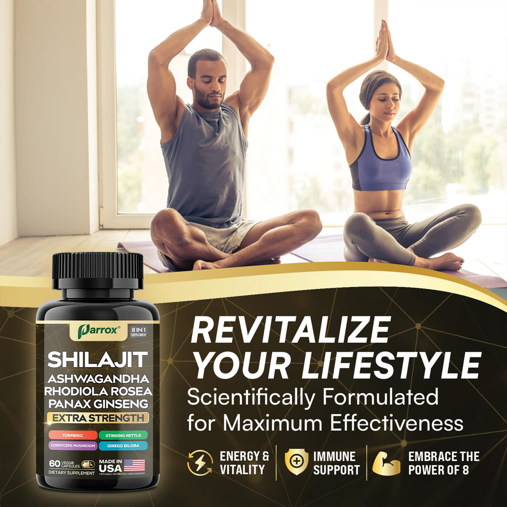 Parrox Shilajit 8-in-1 natural packaging suggesting clean formulation