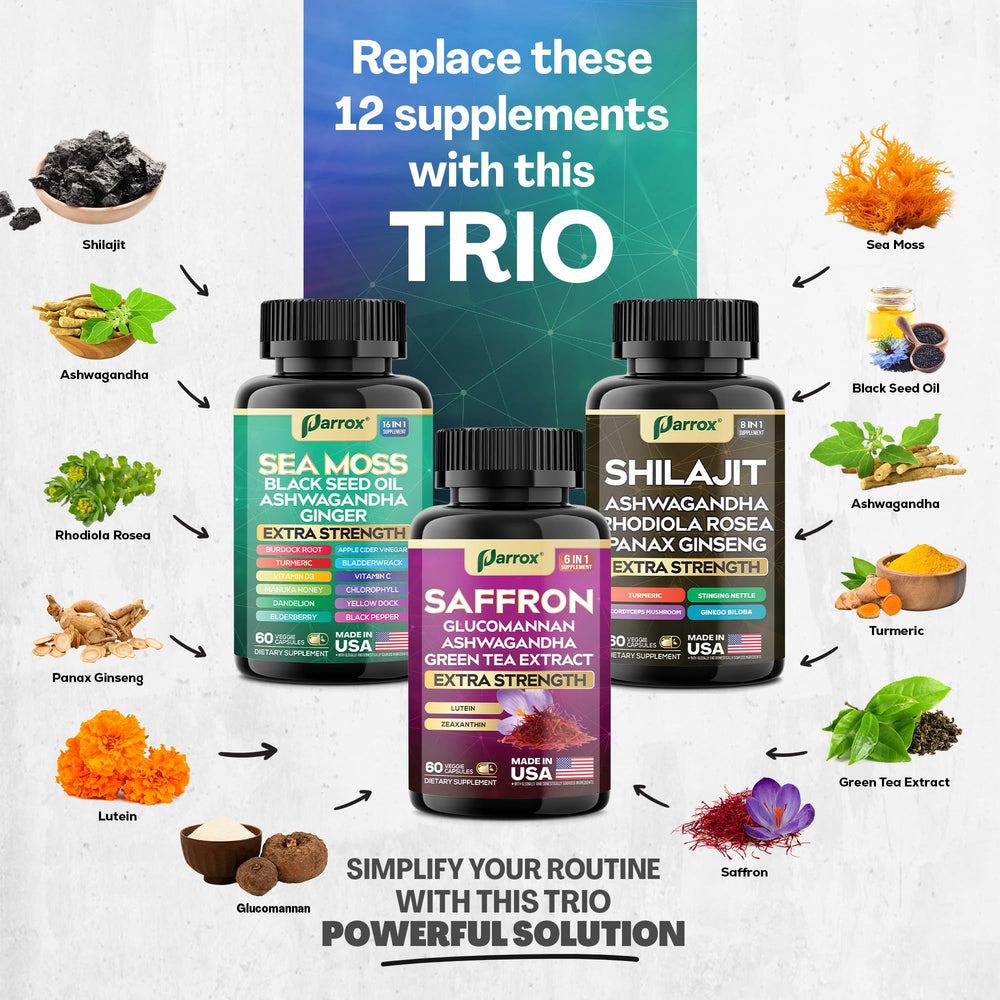 Parrox Vision Vitality Trio saffron bottle supports mood and overall wellness
