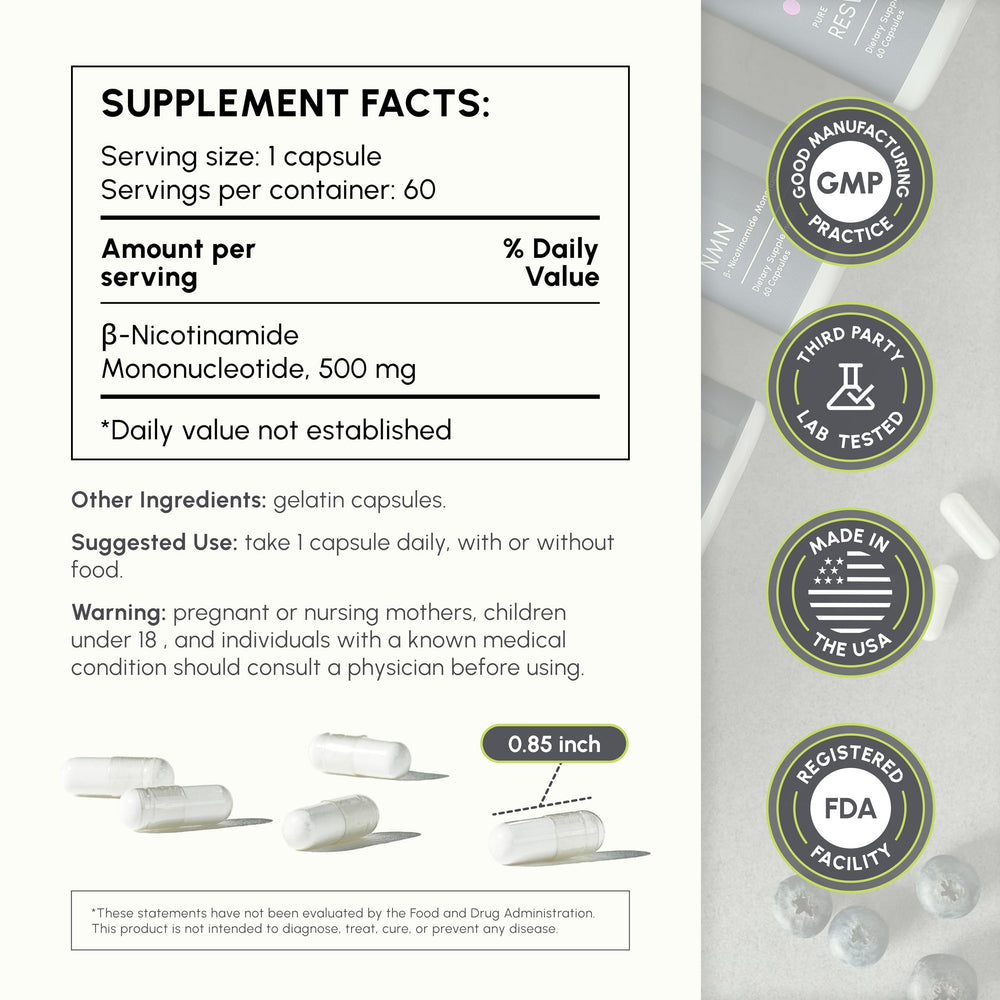 partiQlar NMN capsules close-up showing 60 servings and convenience