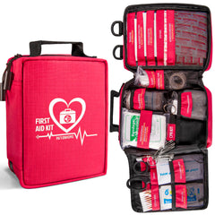 Pasenhome first aid kit labeled compartments for quick access during home emergencies.