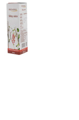 Patanjali Giloy Juice label close-up highlighting natural ingredients and quality.
