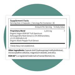 Pattern Wellness Ashwagandha Complex bottle side view, non-GMO vegan capsules.