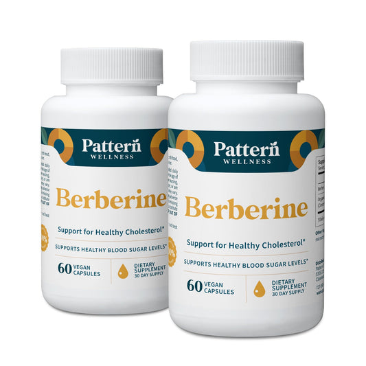 Pattern Wellness Berberine Cinnamon capsules close-up for daily metabolic balance.