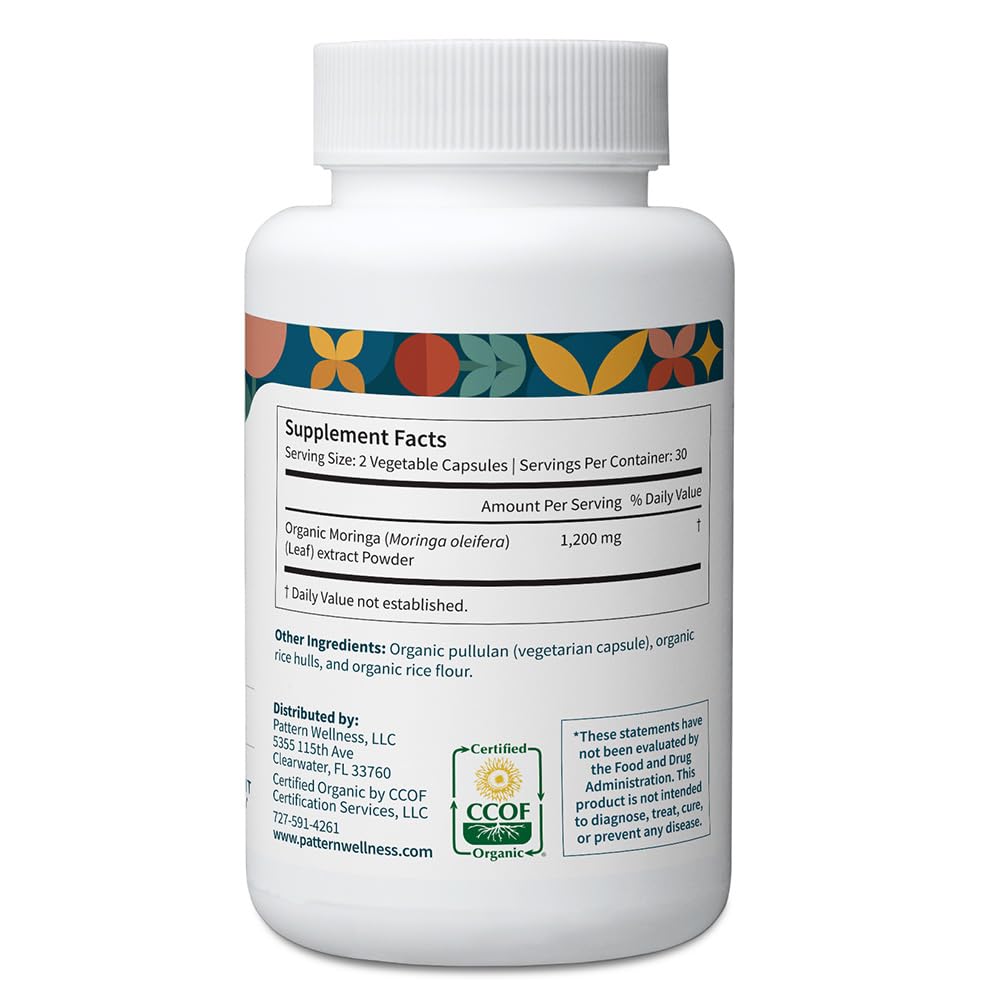 Pattern Wellness Moringa Nutrition Panel highlights minerals and vitamins for vitality.
