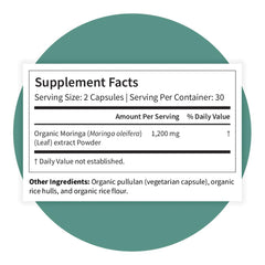 Pattern Wellness Moringa Organic Certification Seal close-up reinforces purity.