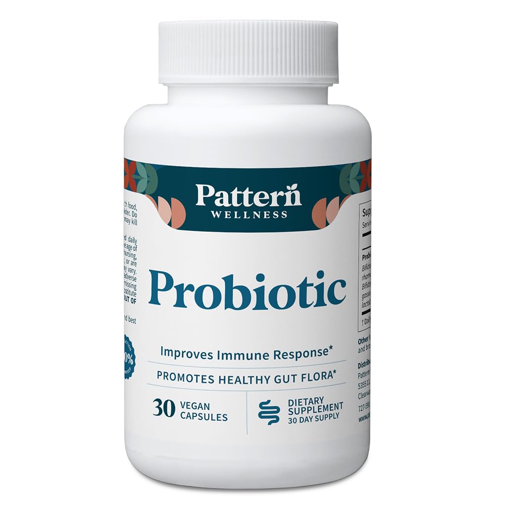 Pattern Wellness probiotic bottle showing 51B CFU for daily gut balance.