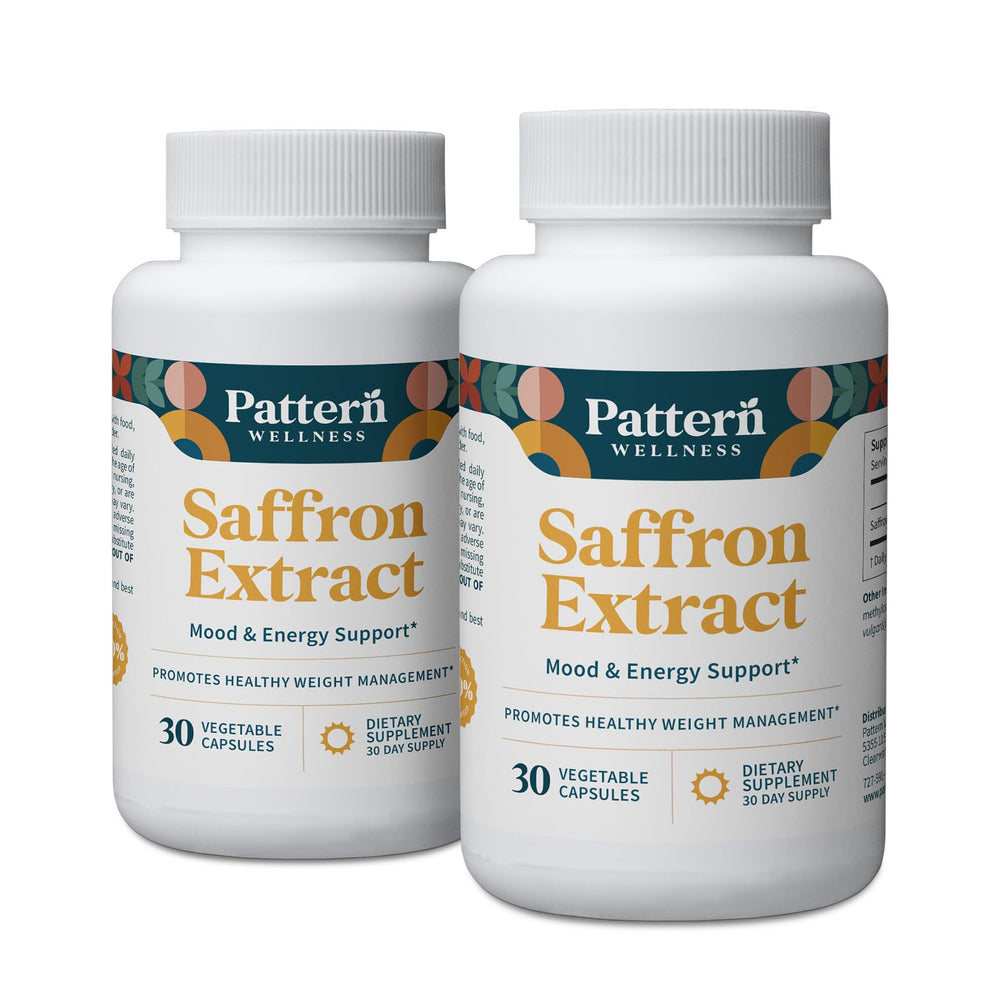 Pattern Wellness saffron extract bottle front showing total wellness potential