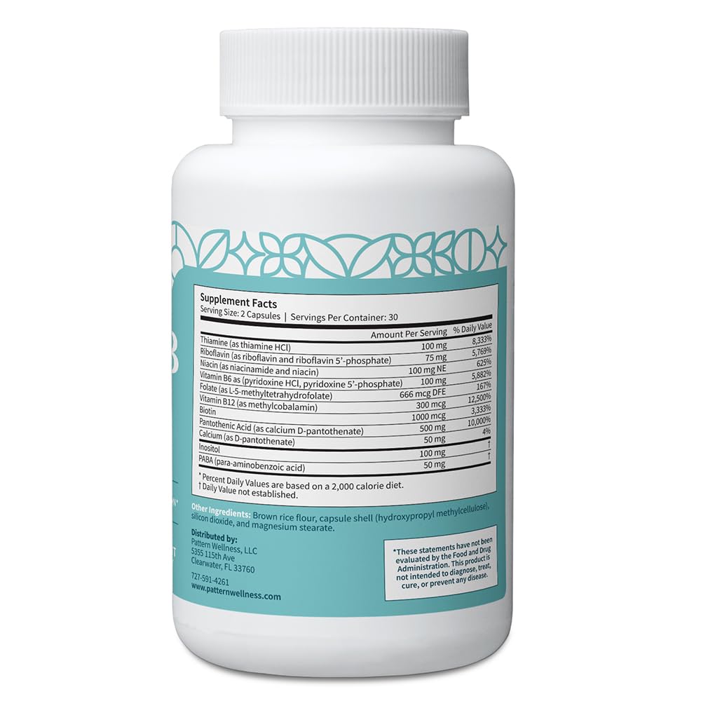 Pattern Wellness Vitamin B Complex label detail showing 60 capsules.