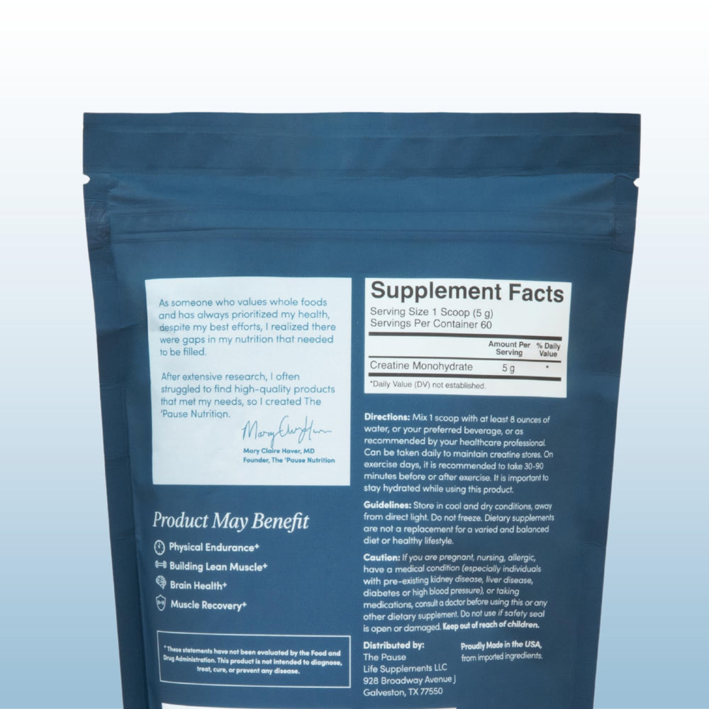 The Pause Life creatine powder being mixed into a smoothie.