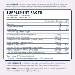 PAYAOCZ quercetin gummies with clear label highlighting 1000mg quercetin.