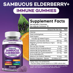 PAYÉ Elderberry Gummies nutrition panel close-up illustrating D3 and B vitamins for energy