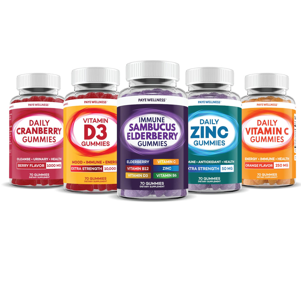 PAYÉ Elderberry Gummies two-month-supply visual, convenient daily routine.