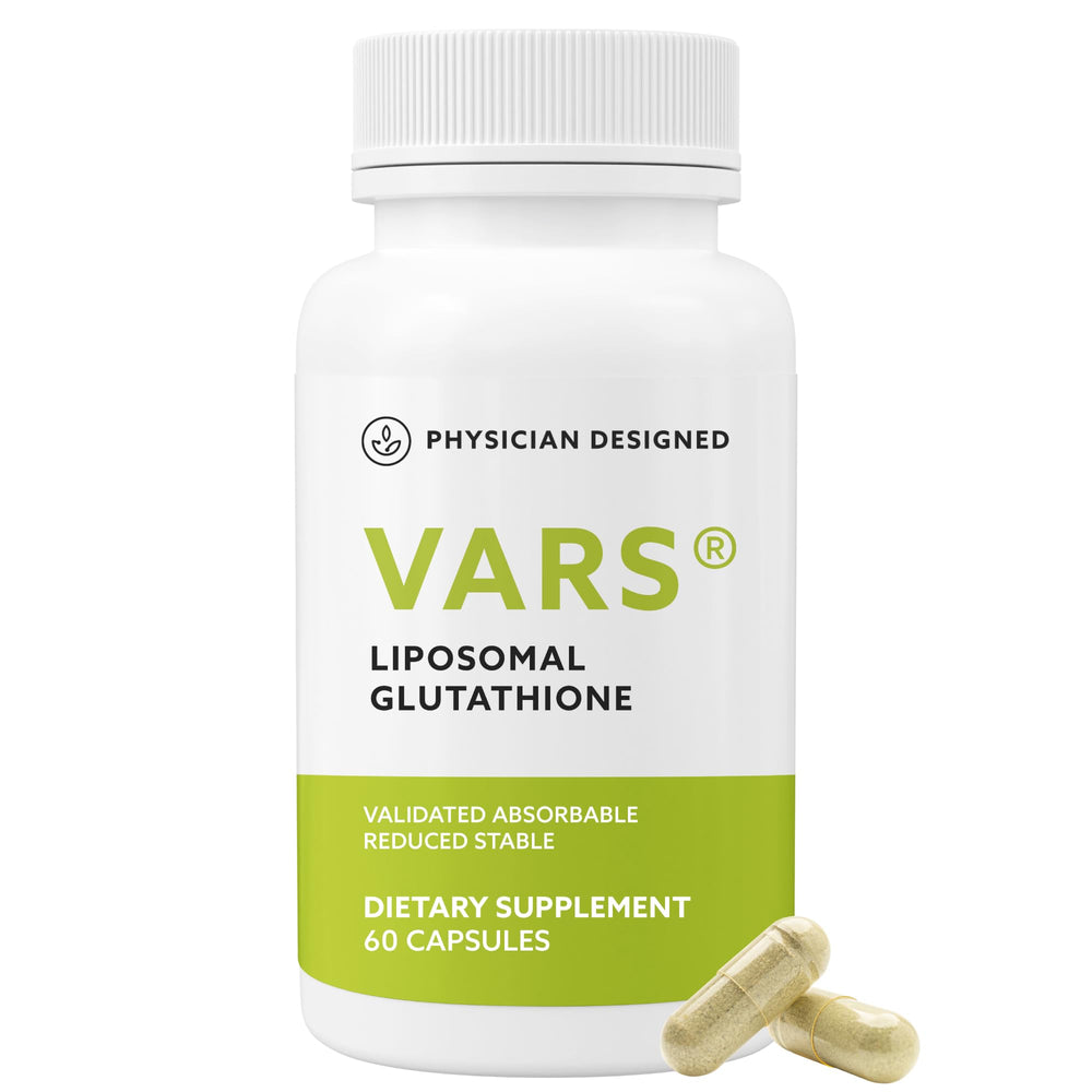 PD VARS Liposomal Glutathione bottle shows easy-to-take capsules for daily antioxidant support.