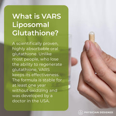 PD VARS Liposomal Glutathione capsules highlight high absorption for cellular renewal.