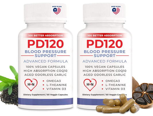 PD120 bottle on a clean surface for daily blood pressure support