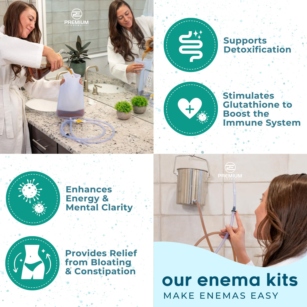 PE Premium Enema dosing setup prepared for precise enema preparation.