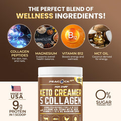 Peacock Max energy-boost creamer with MCT for morning routines.