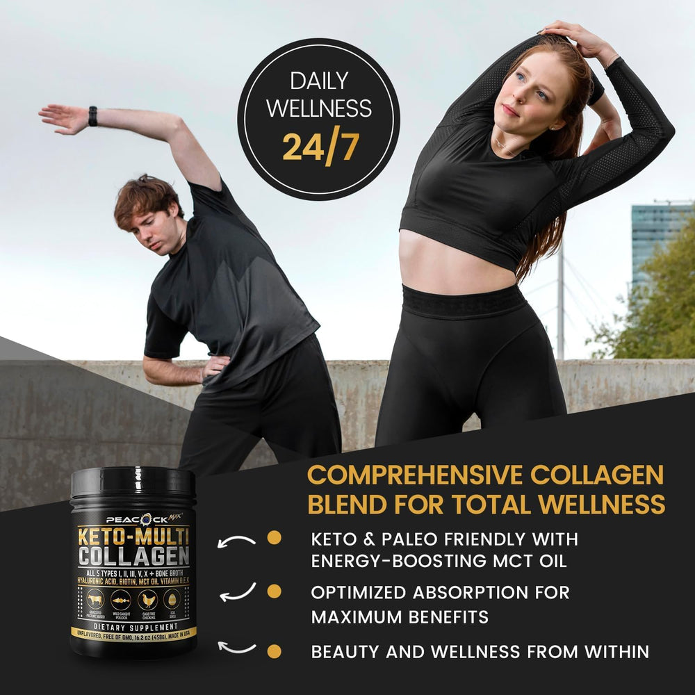 Peacock Max Keto Multi Collagen before workouts supports joint comfort.