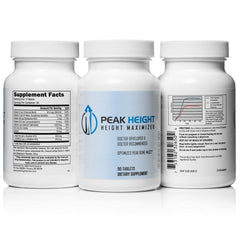 Peak Height bottle front shows daily capsule routine for growth potential
